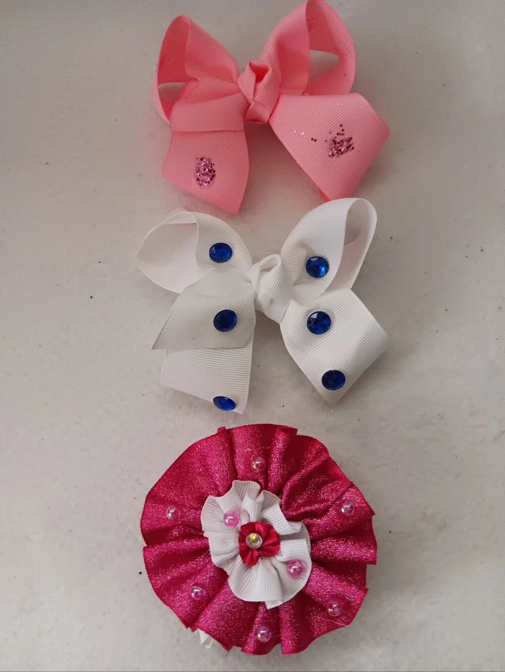 Set of 3 Pink & White Decorative Hair Bows